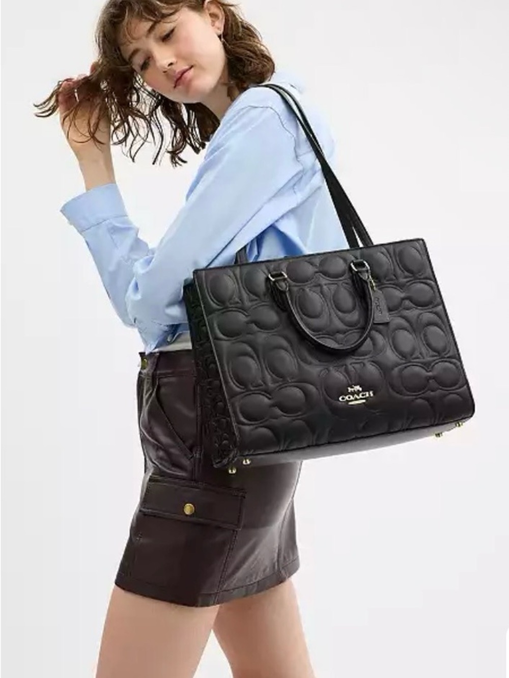 NWT! COACH Black Quilted Maggie Tote in Signature Leather - Picture 10 of 11